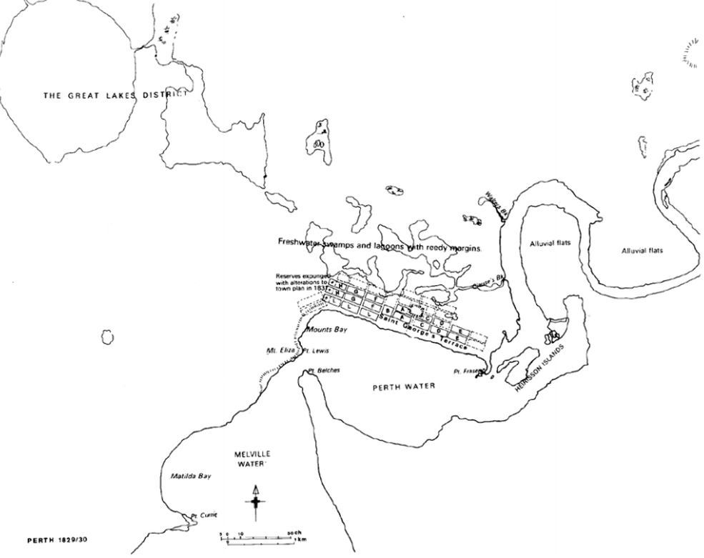 Map: Townsite of Perth 1829-1830